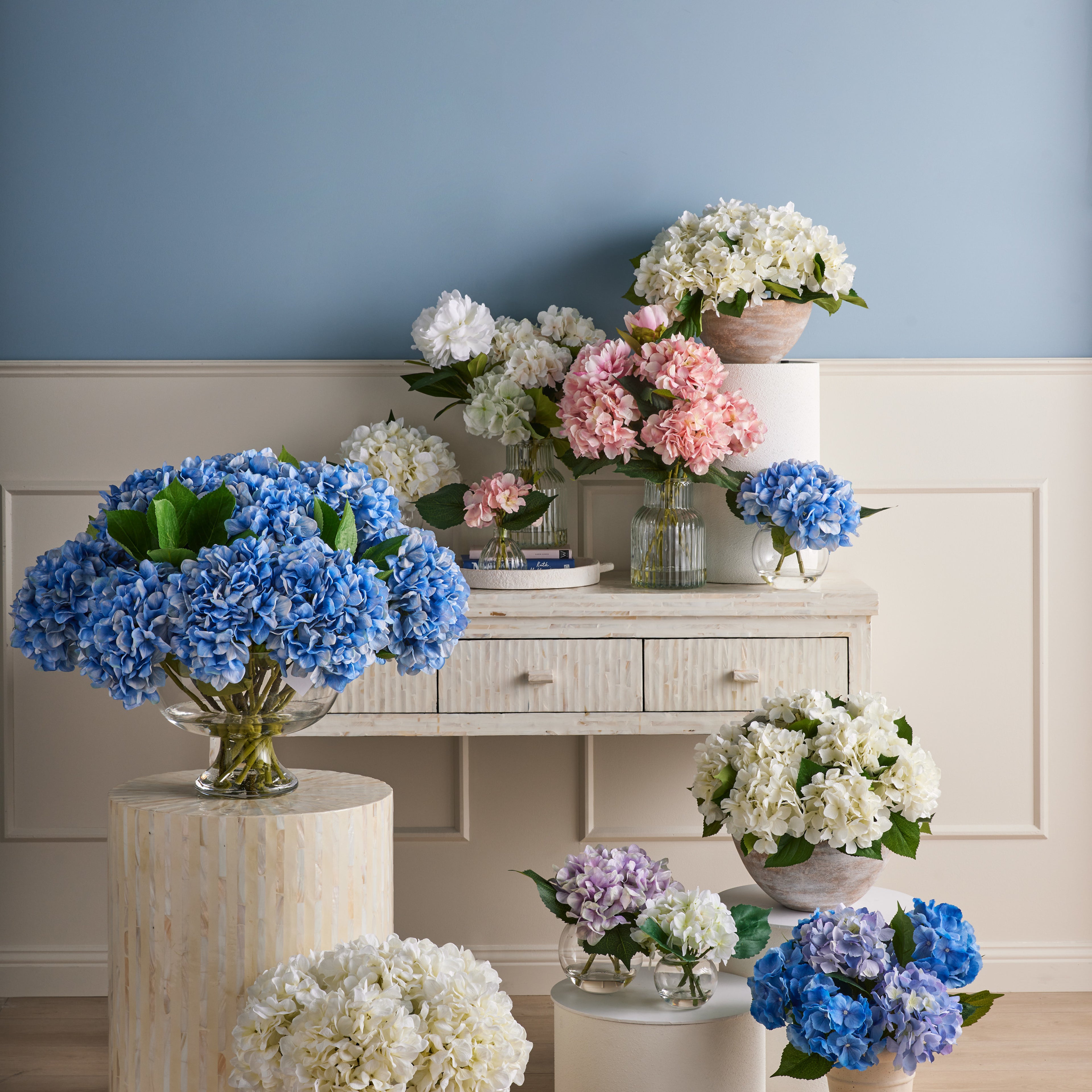 Faux Hydrangea Mix - Dahlia Bowl | Blue - 62cm