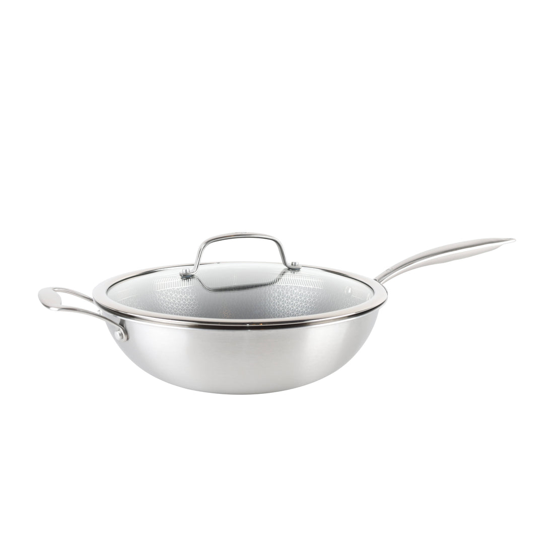 MasterChef Matrix Wok with Helper Handle &amp; Lid Stainless Steel &amp; Clear