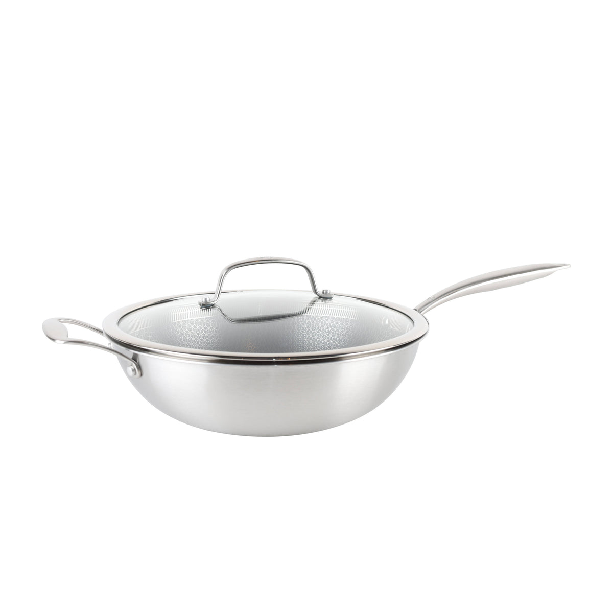 MasterChef Matrix Wok with Helper Handle &amp; Lid Stainless Steel &amp; Clear