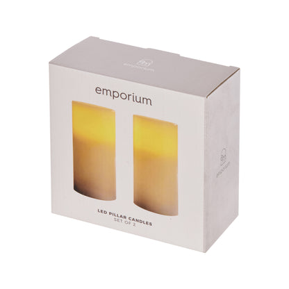 Emporium Tall Pillar LED Candles 2pcs Set White
