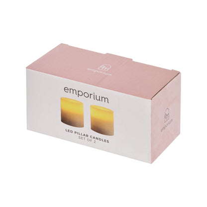 Emporium Small Pillar LED Candles 2pcs Set White