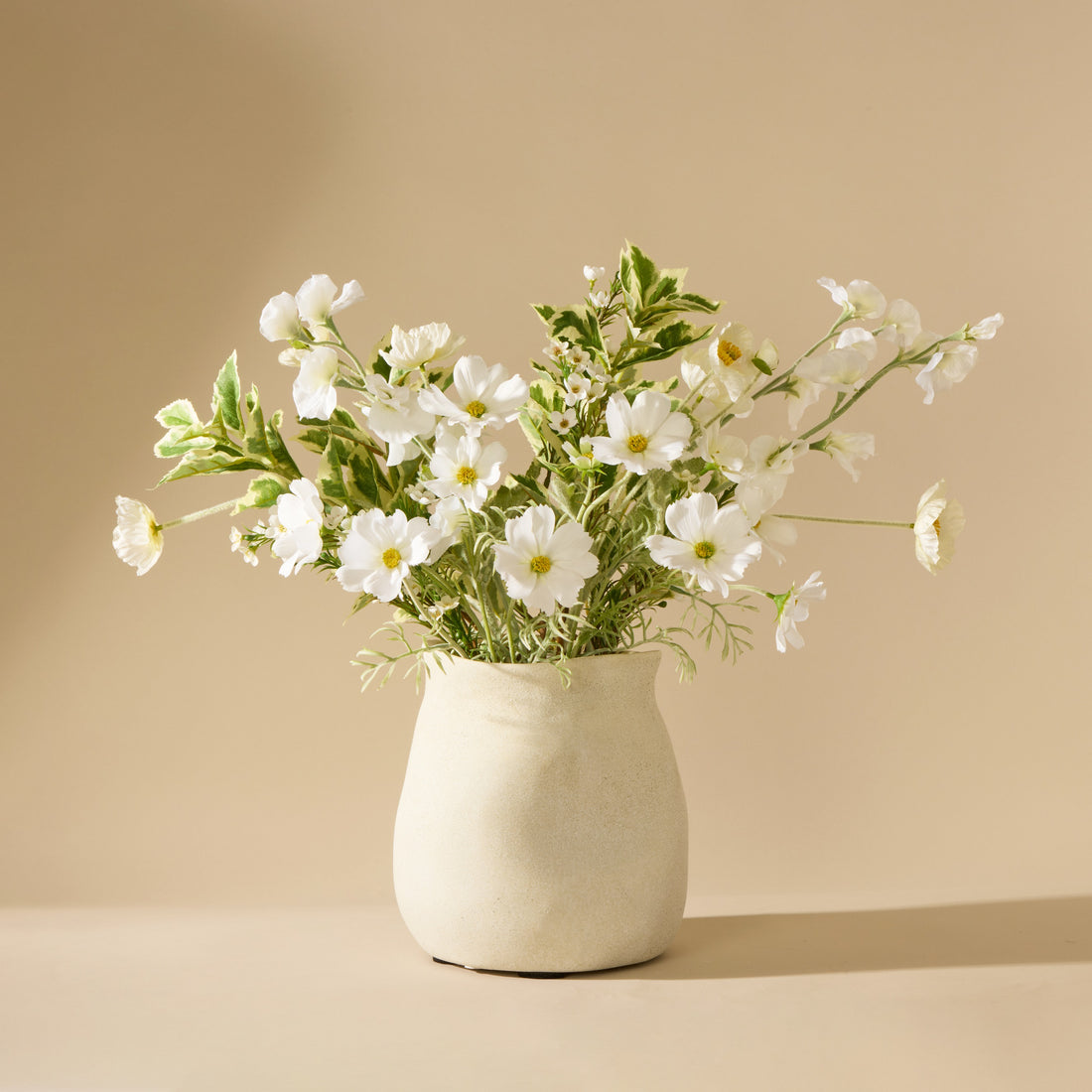 Faux Cosmos Poppy Mix – Maliah Pot | White - 62cm *Available September