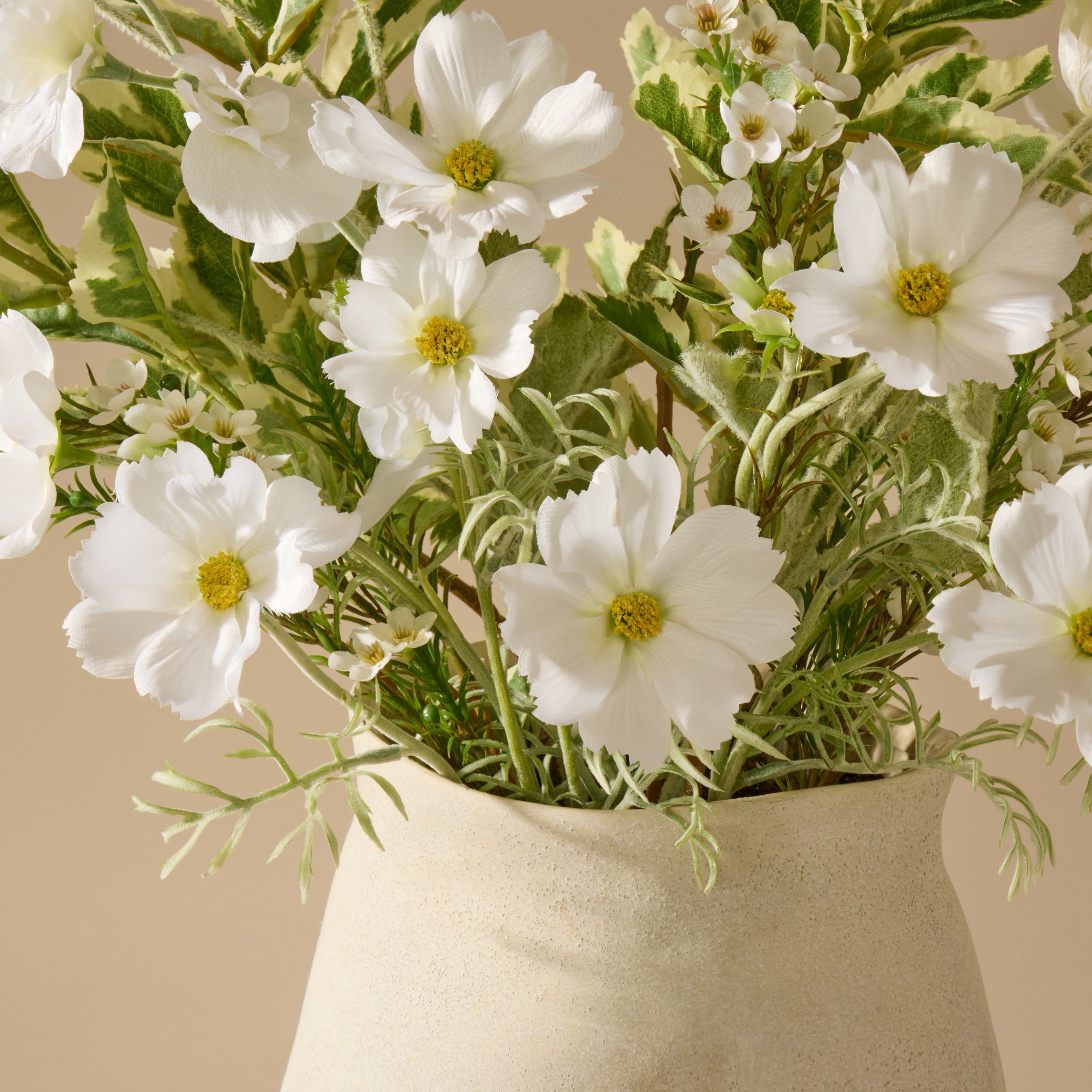 Faux Cosmos Poppy Mix – Maliah Pot | White - 62cm *Available September