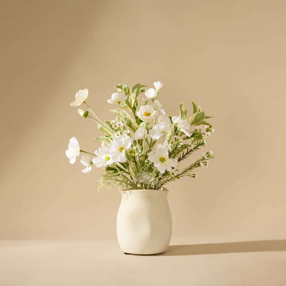 Faux Cosmos Poppy Mix – Maliah Pot | White - 49cm