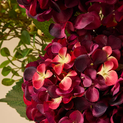 Faux Hydrangea Berry Arrangement - Maliah Pot | Red - 80cm