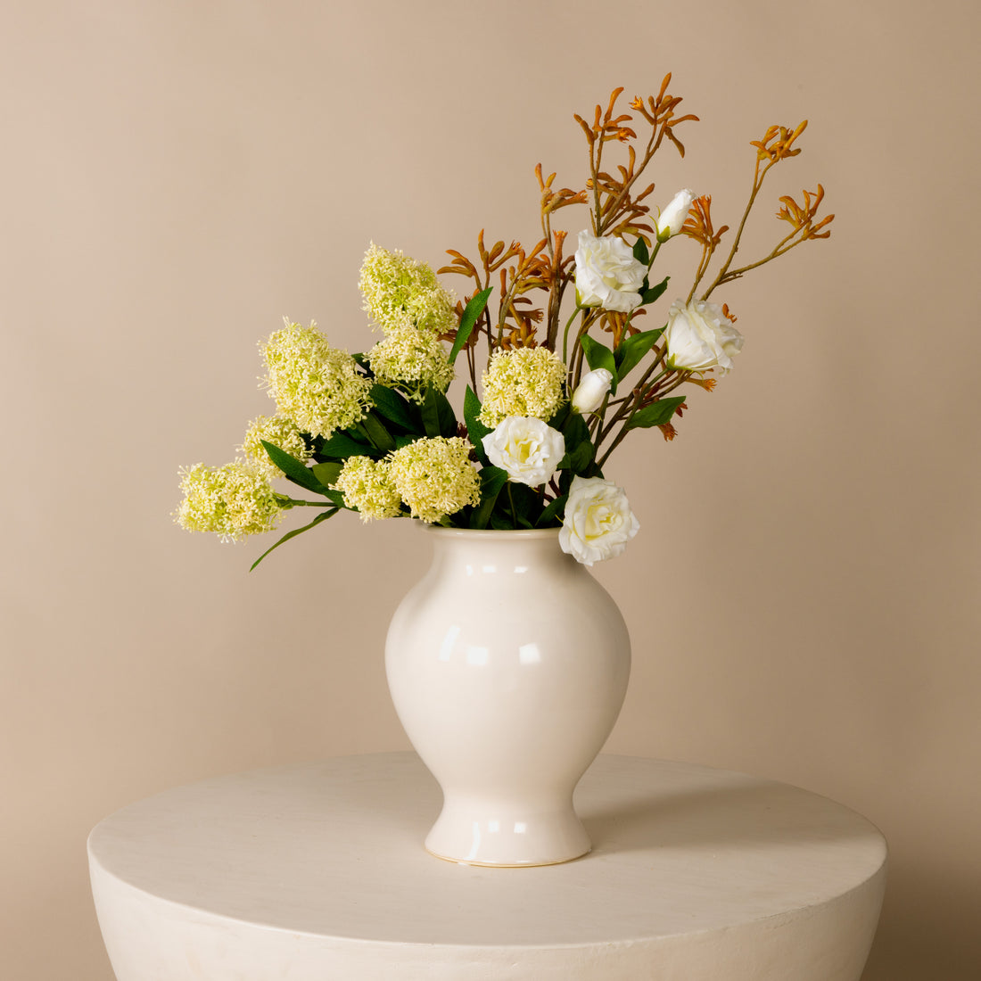 Skimmia Spray Bouquet - Ceramic Vase | Three Birds Set