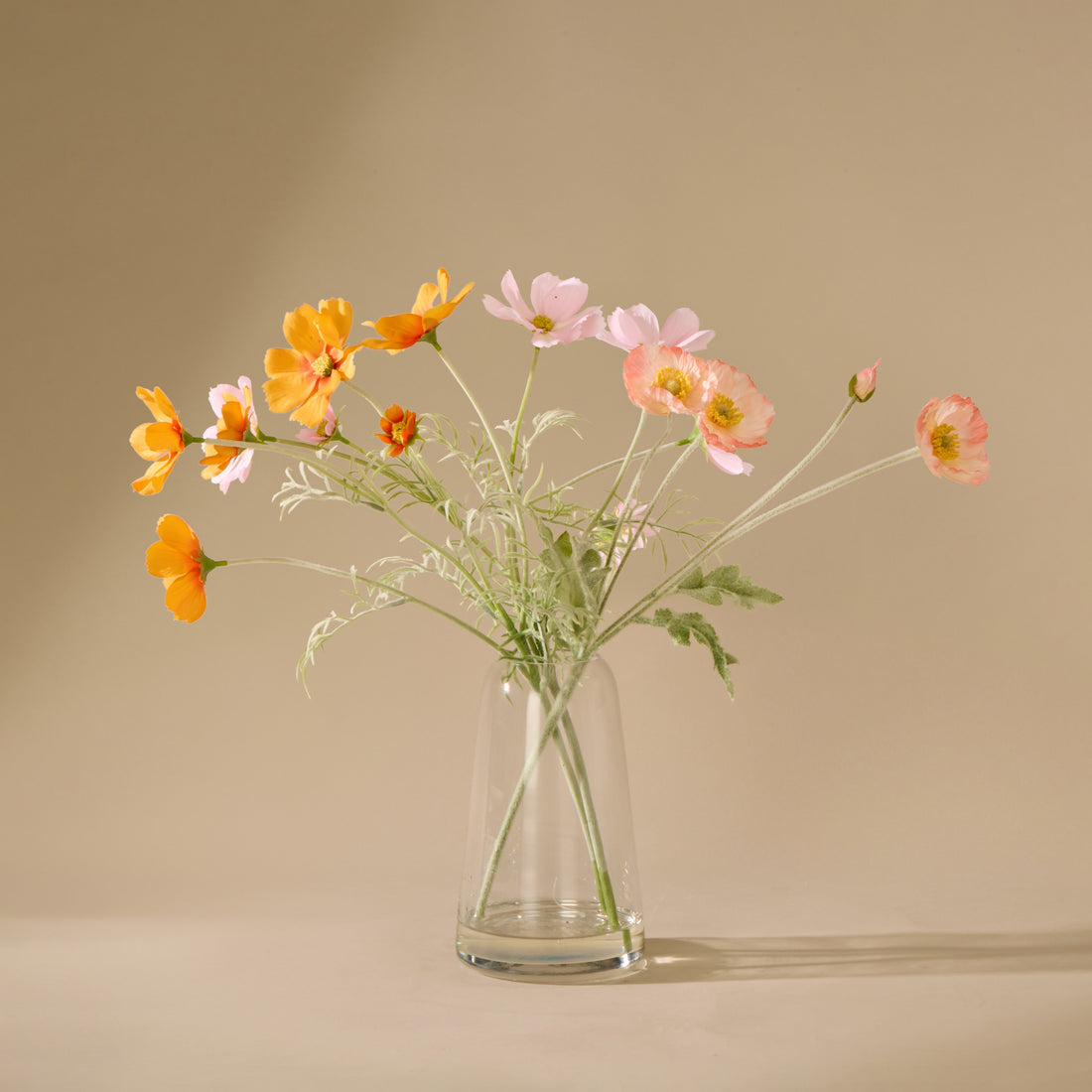 Faux Poppy Cosmos Mix - Giselle Tall Vase | Orange &amp; White - 45cm