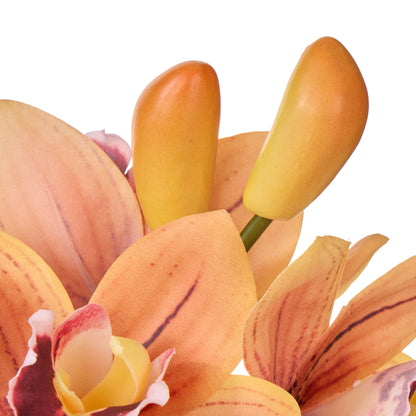 Faux Cymbidium - Glass Vase | Orange -  20cm
