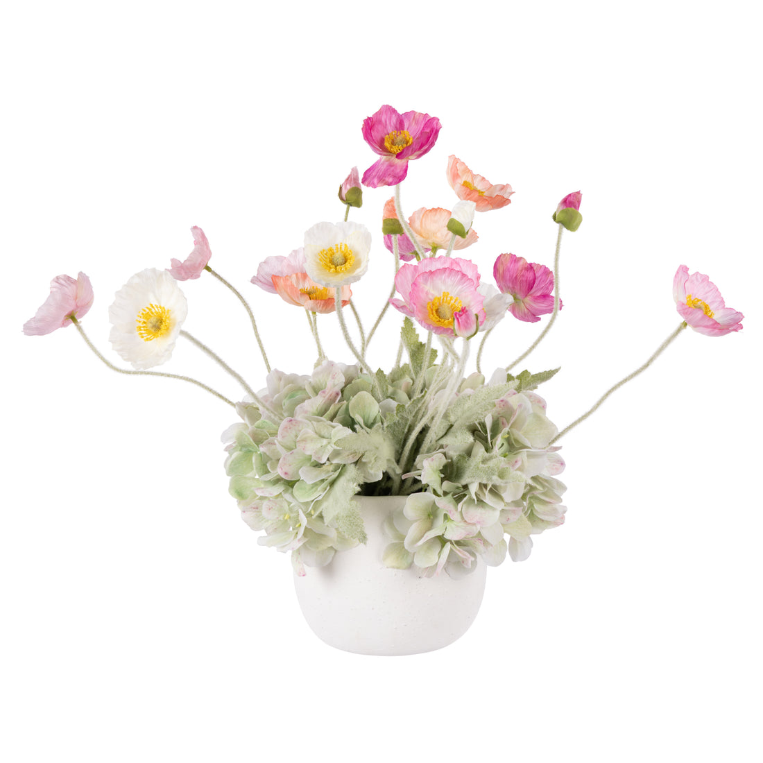 Faux Poppy Hydrangea - Tub Pot | Multi-Coloured - 38cm