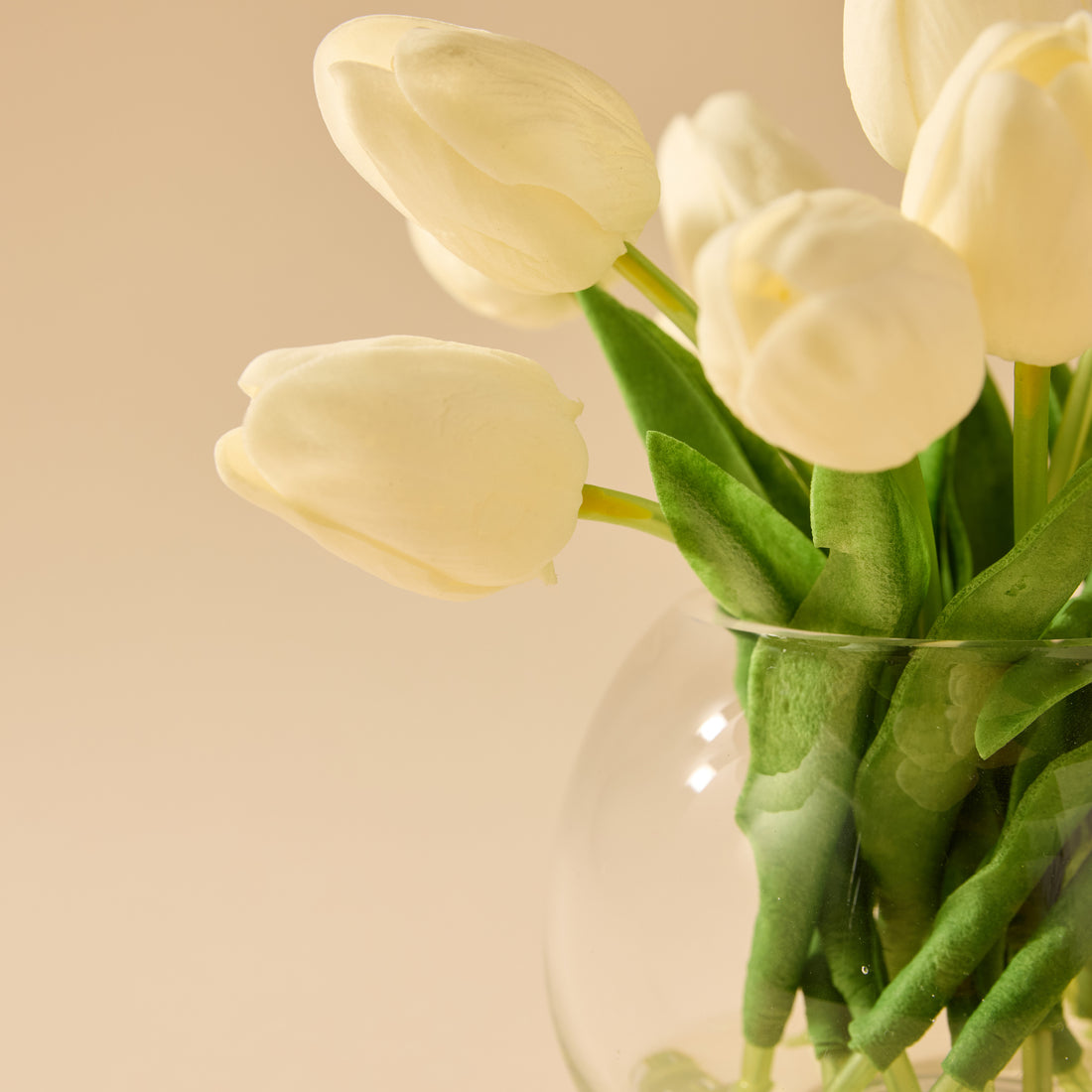 Faux Tulip Arrangement - Sphere Vase | White - 23cm