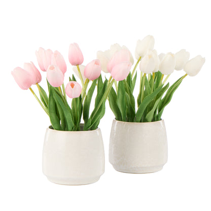 Faux Tulip Arrangement - Gianna Pot | Light Pink - 32cm