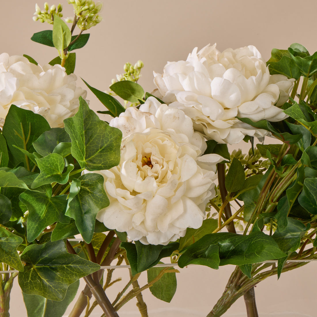 Faux Peony Ivy Mix - Esme Trough Vase | White - 32cm