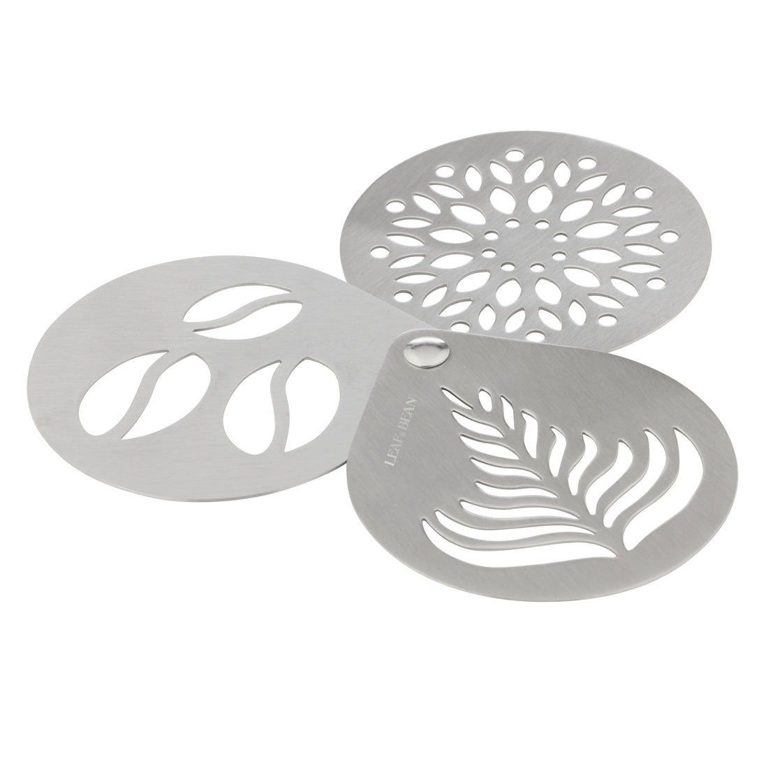 Leaf &amp; Bean Coffee Stencils 3pcs Set Stainless Steel