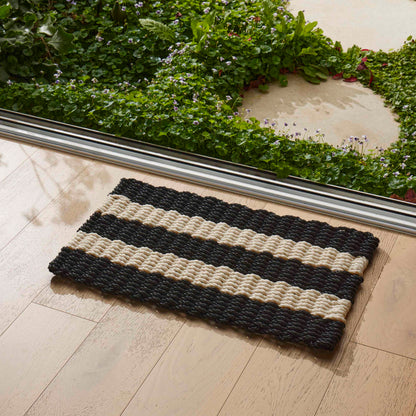 Amalfi Rope Door Mat - Stripe Black &amp; Cream