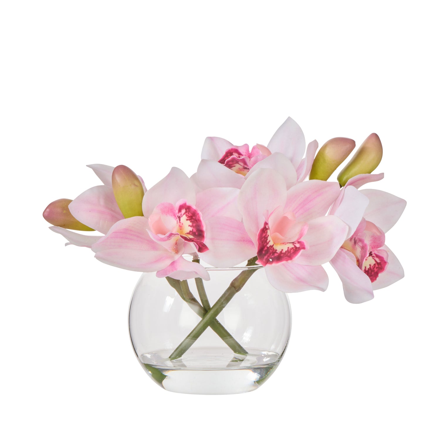Faux Cymbidium - Glass Vase | Pink -  20cm