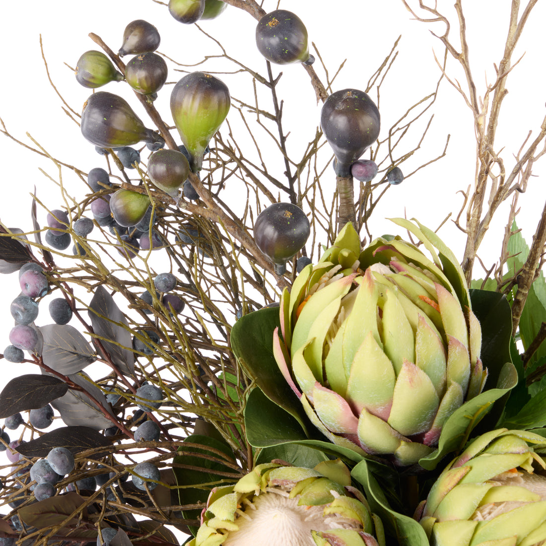 Faux Protea Fig Berry Mix Arrangement - Maliah Pot | Green - 90cm