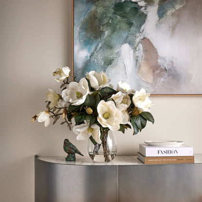 Faux Magnolia Grandiflora Arrangement - Claire Vase