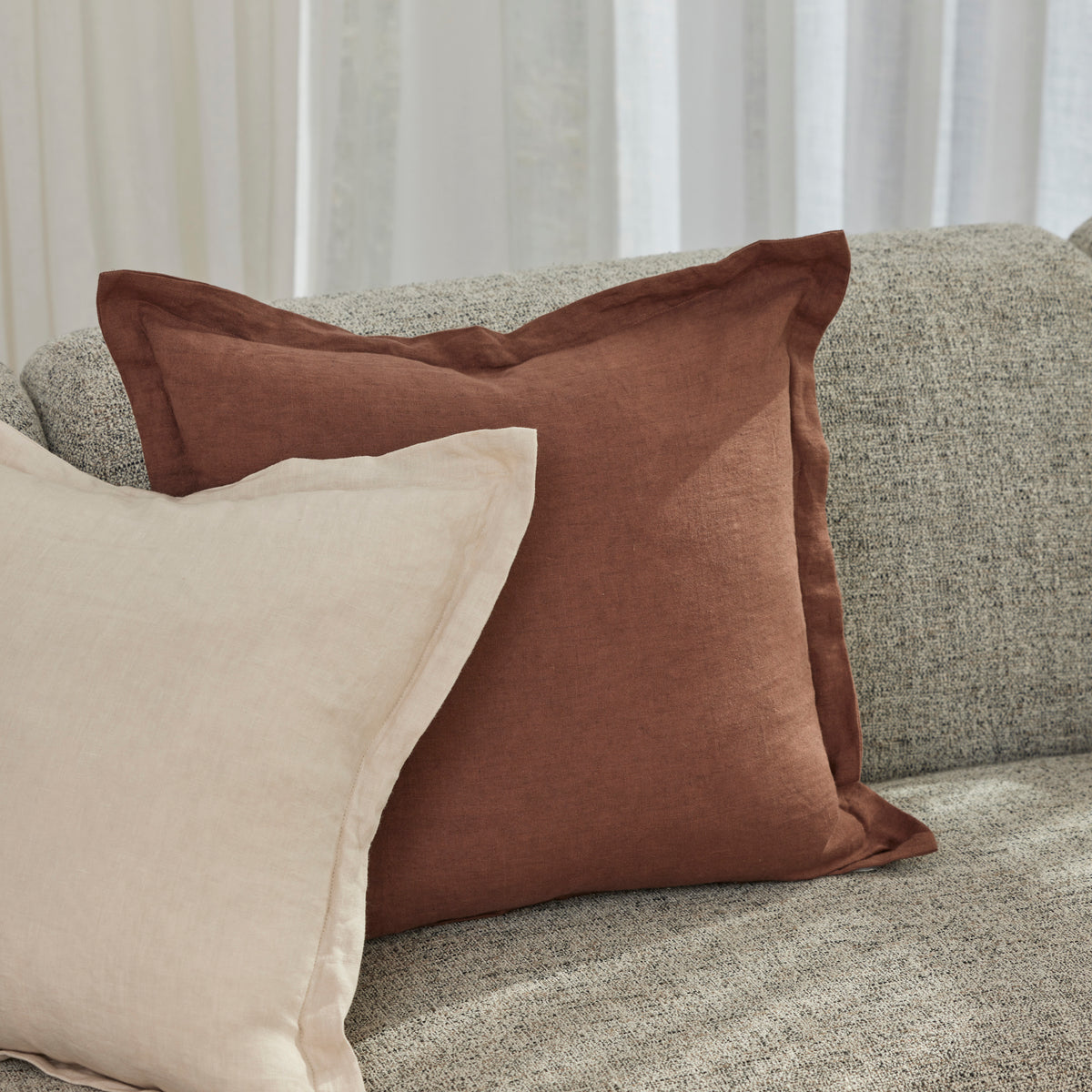 Amalfi Cove Linen Cushion Chocolate