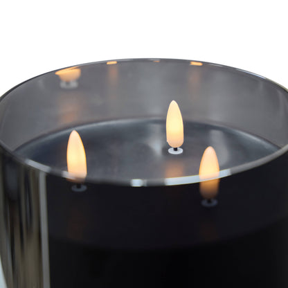 Black Glass Triflame LED Candle | 15cm