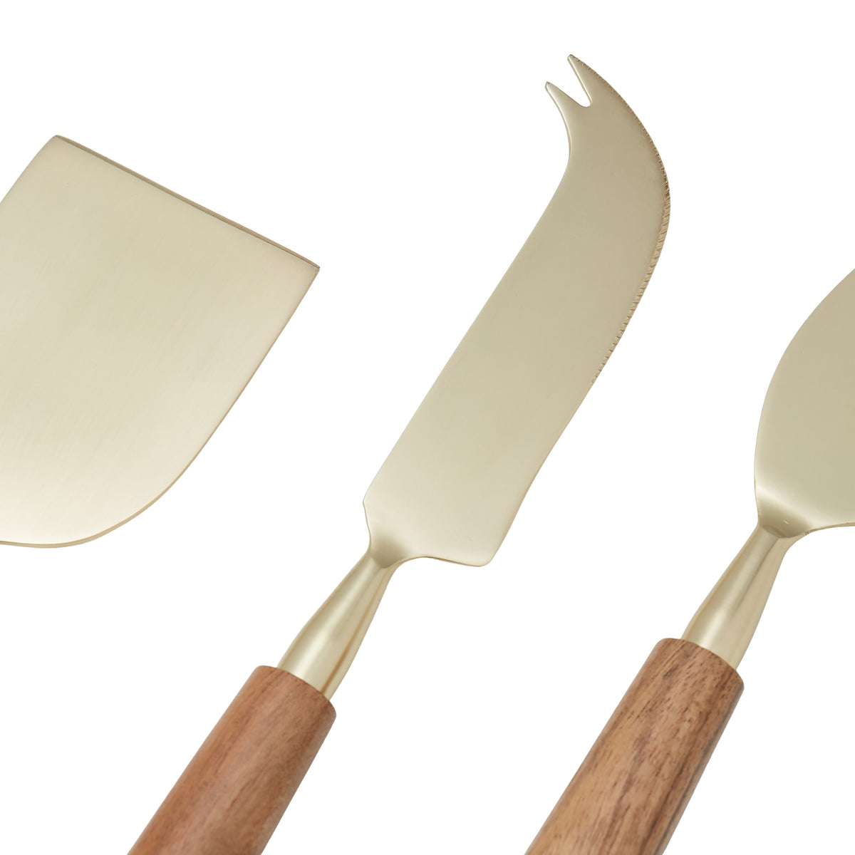 Amalfi Acacia Wood &amp; Stainless Steel Cheese Knife 3pcs Set Gold &amp; Walnut
