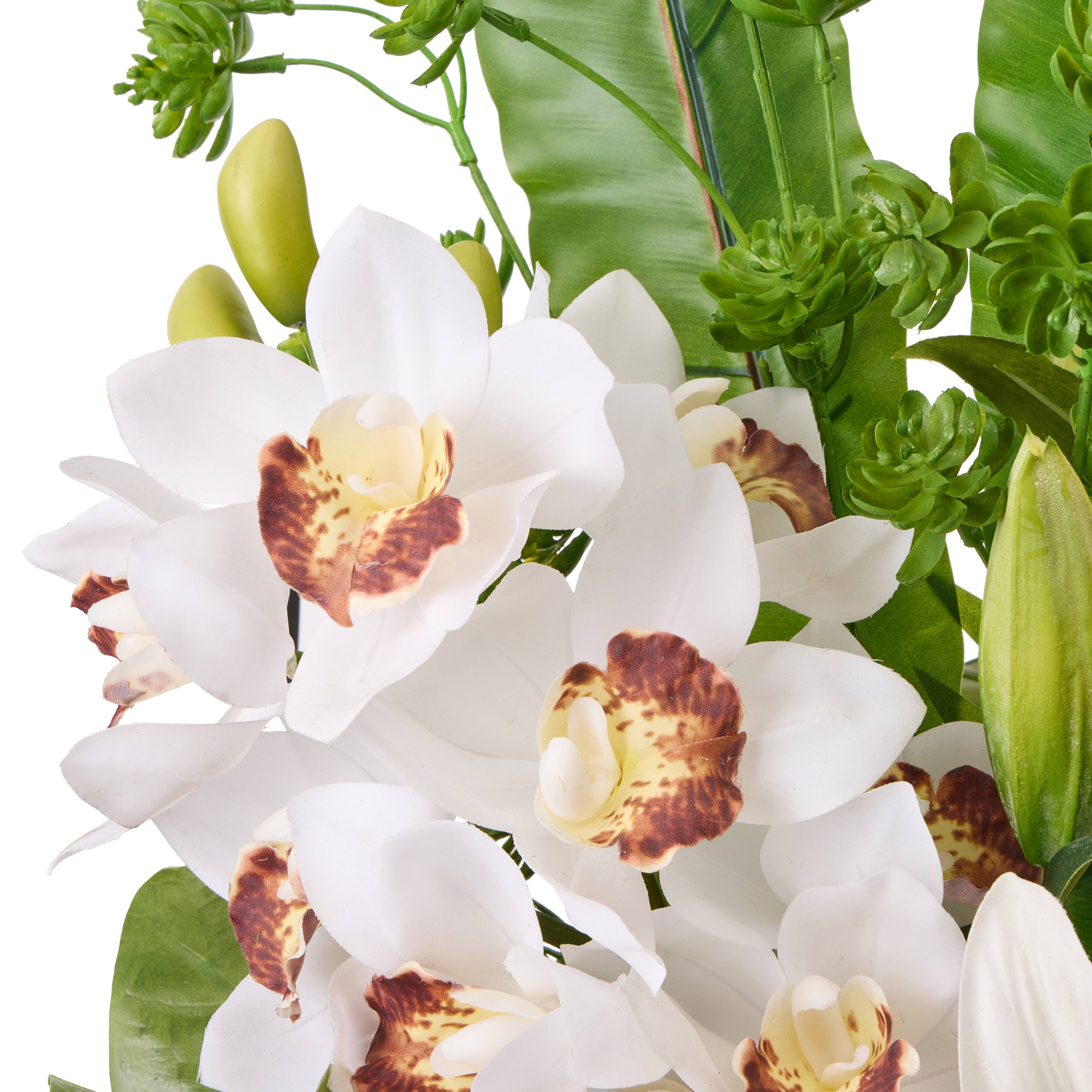 Faux Lily Fiddle Leaf Mix - Alana Vase| White - 84cm