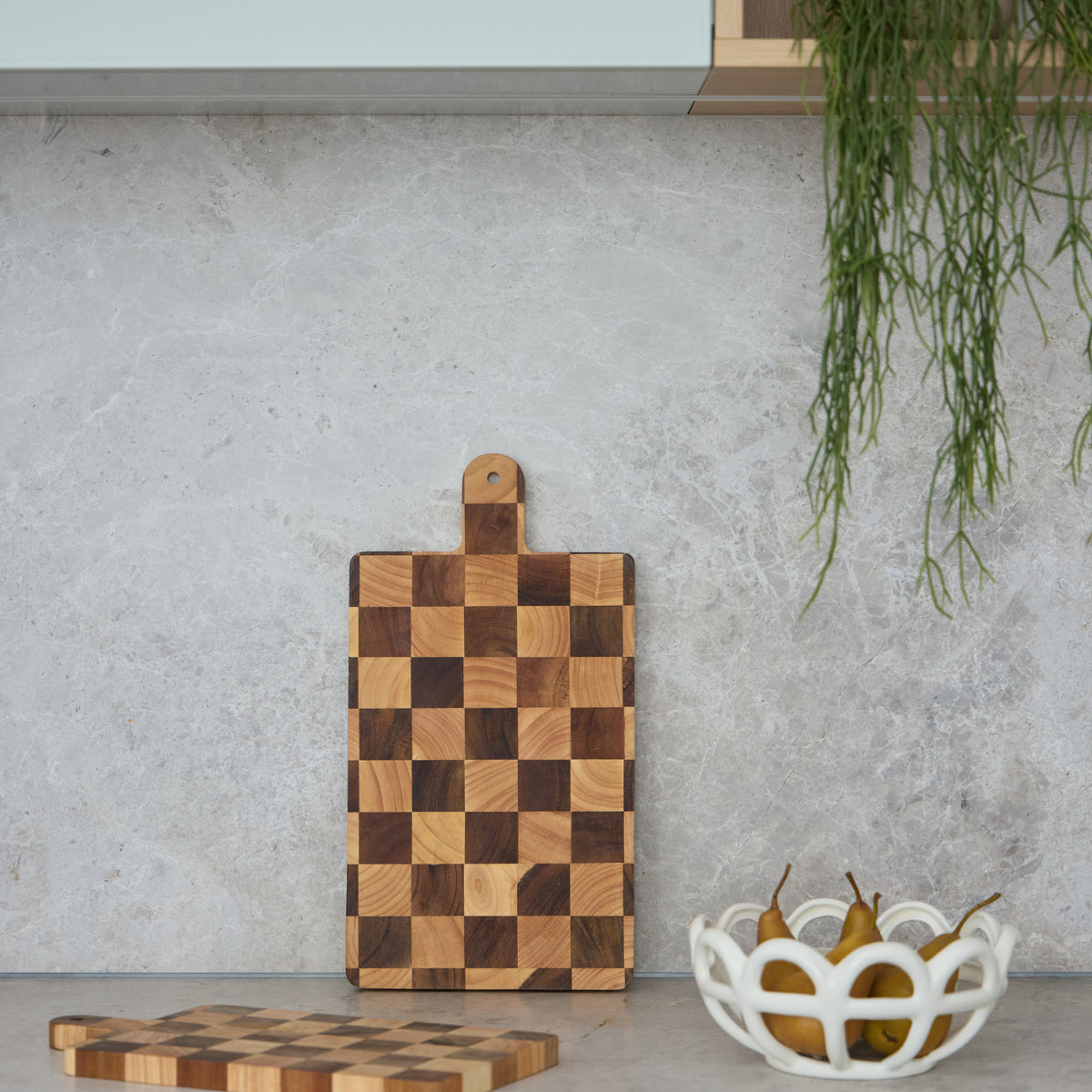 Davis &amp; Waddell Hudson Acacia Wood Checkerboard Serving Board with Handle Natural