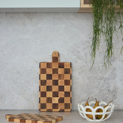 Davis &amp; Waddell Hudson Acacia Wood Checkerboard Serving Board with Handle Natural