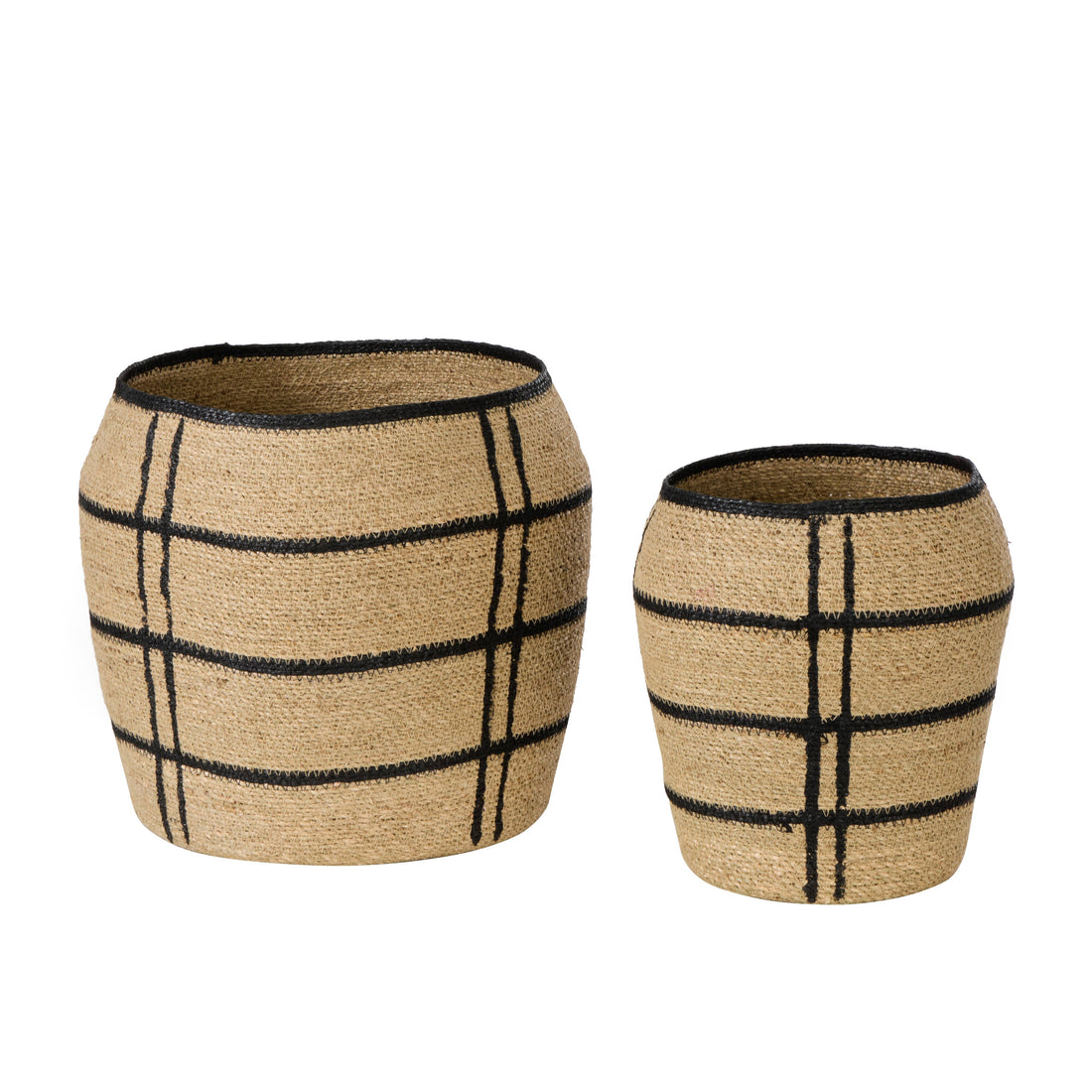 Amalfi Trace Baskets 2pcs Set Natural &amp; Black