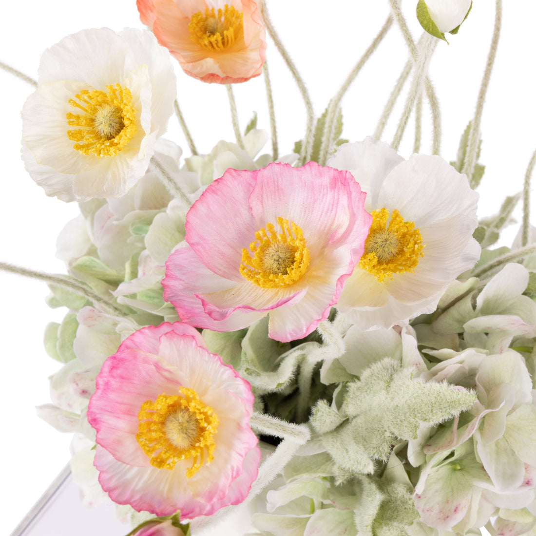 Faux Poppy Hydrangea - Tub Pot | Multi-Coloured - 38cm