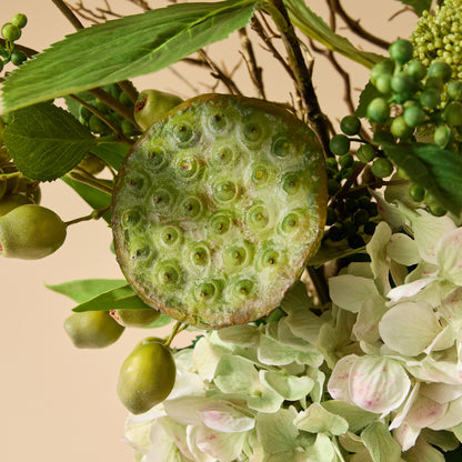 Faux Hydrangea Lotus Pod Fig Mix - Maliah Pot | Green - 62cm
