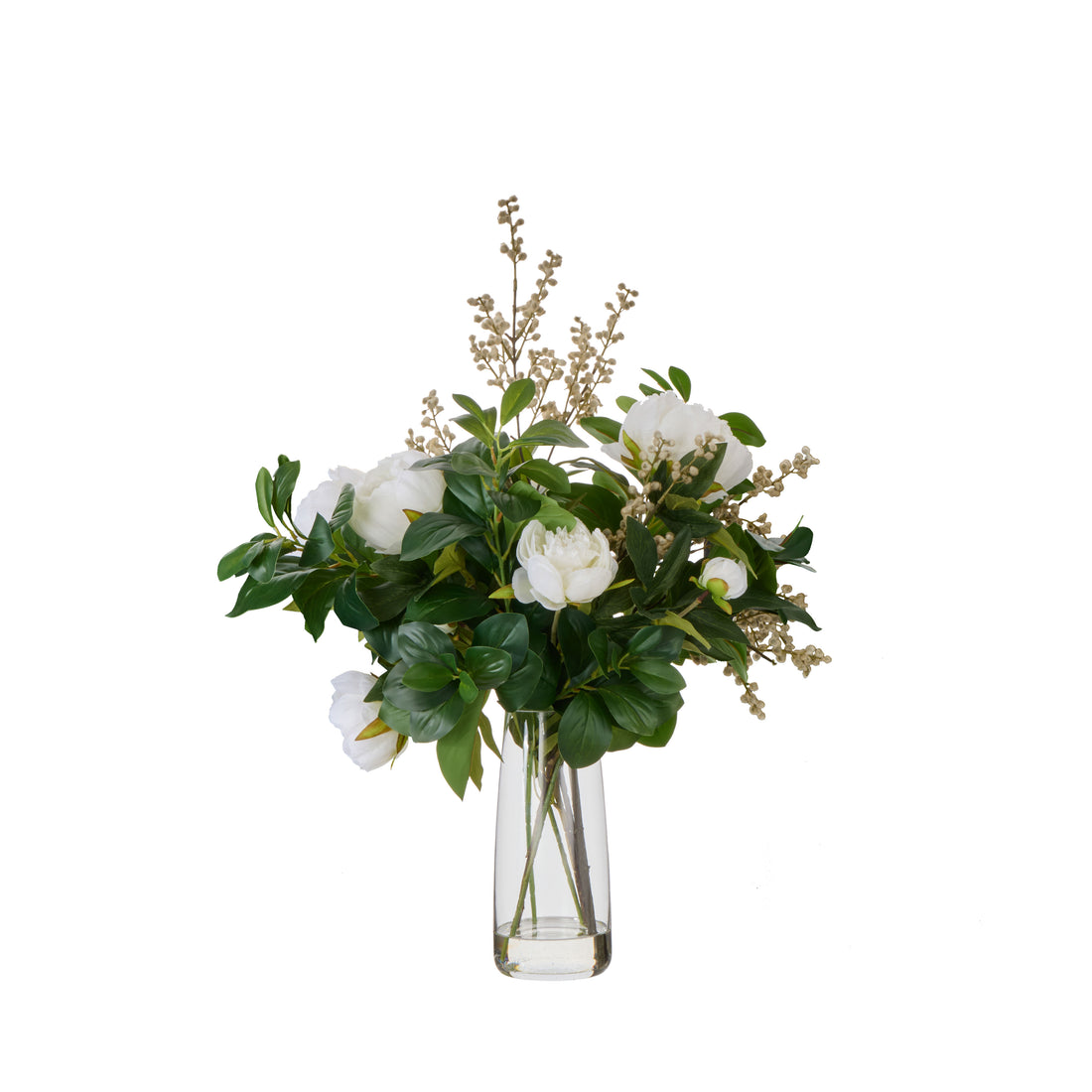 Faux Peony Lush Leaf - Alana Vase | White -  73cm