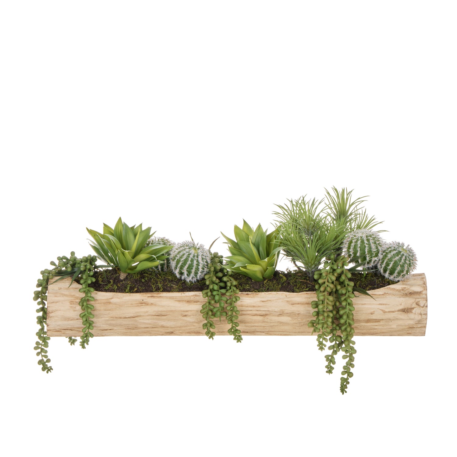 Faux Cactus Airplant Mix - Timber Planter | Green  - 62cm