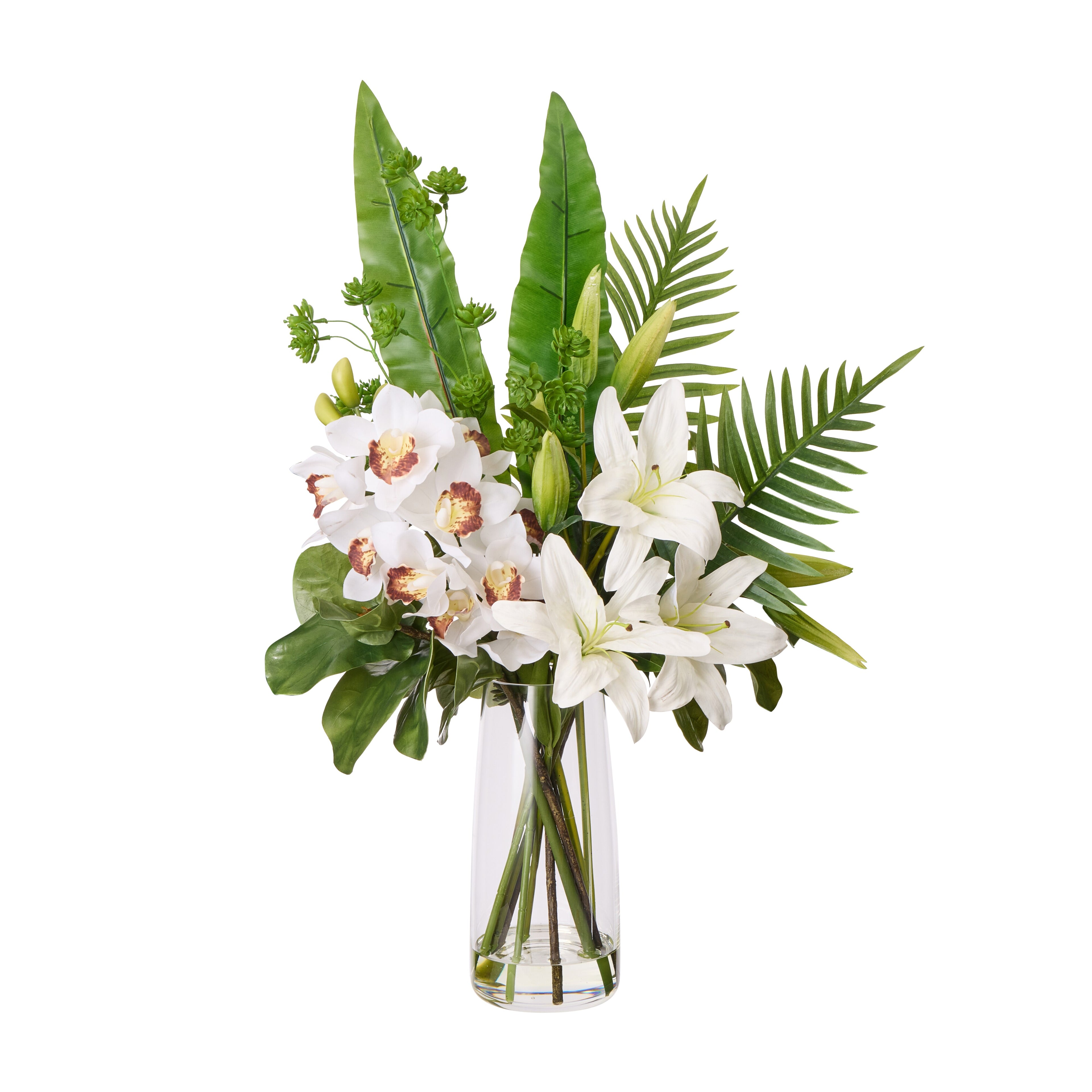 Faux Lily Fiddle Leaf Mix - Alana Vase| White - 84cm