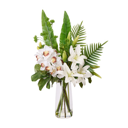Faux Lily Fiddle Leaf Mix - Alana Vase| White - 84cm