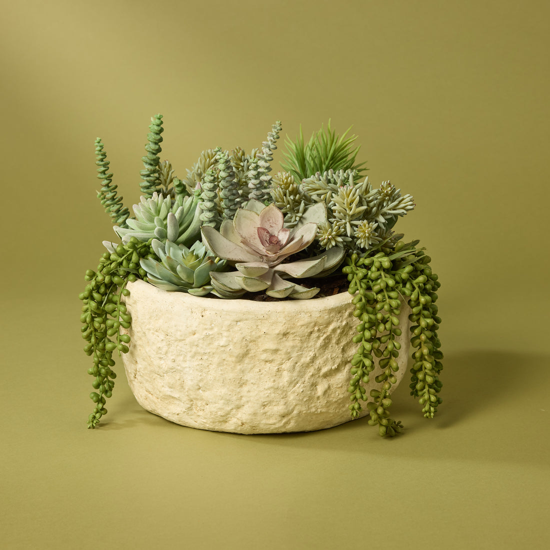 Faux Succulent Garden - Textured Cement Pot | 29cm