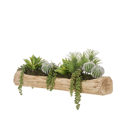 Faux Cactus Airplant Mix - Timber Planter | Green  - 62cm