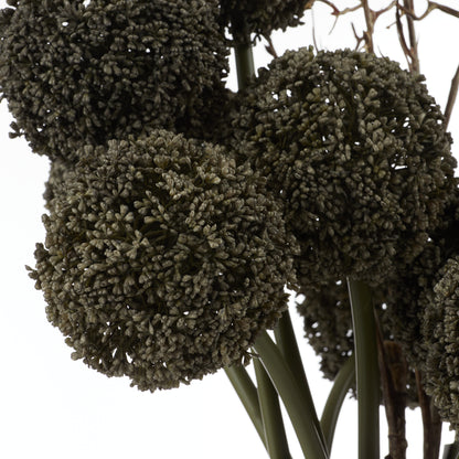 Faux Allium Spray Arrangement - Maliah Pot Black | Green - 65cm