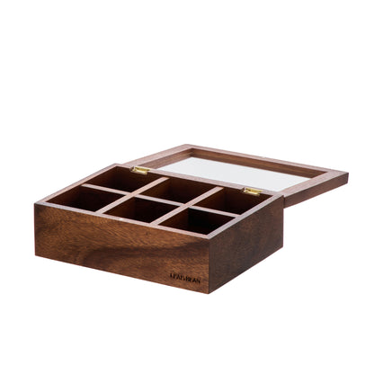 Leaf &amp; Bean Byron Acacia Tea Box 6 Compartment Natural