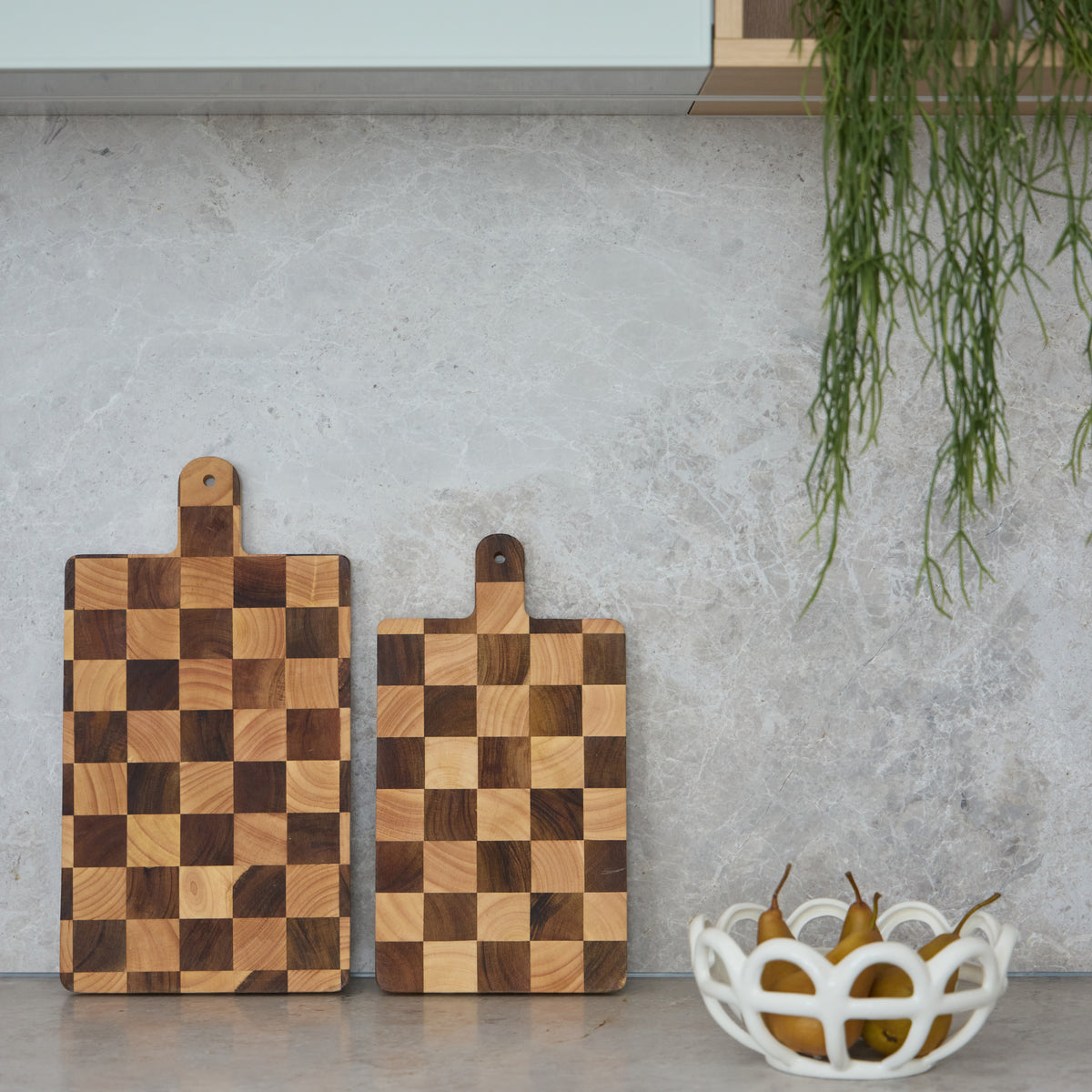 Davis &amp; Waddell Hudson Acacia Wood Checkerboard Serving Board with Handle Natural