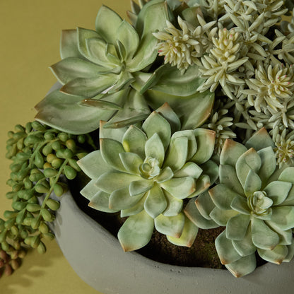 Faux Succulent Garden - Lyon Bowl Planter | Grey - 27cm