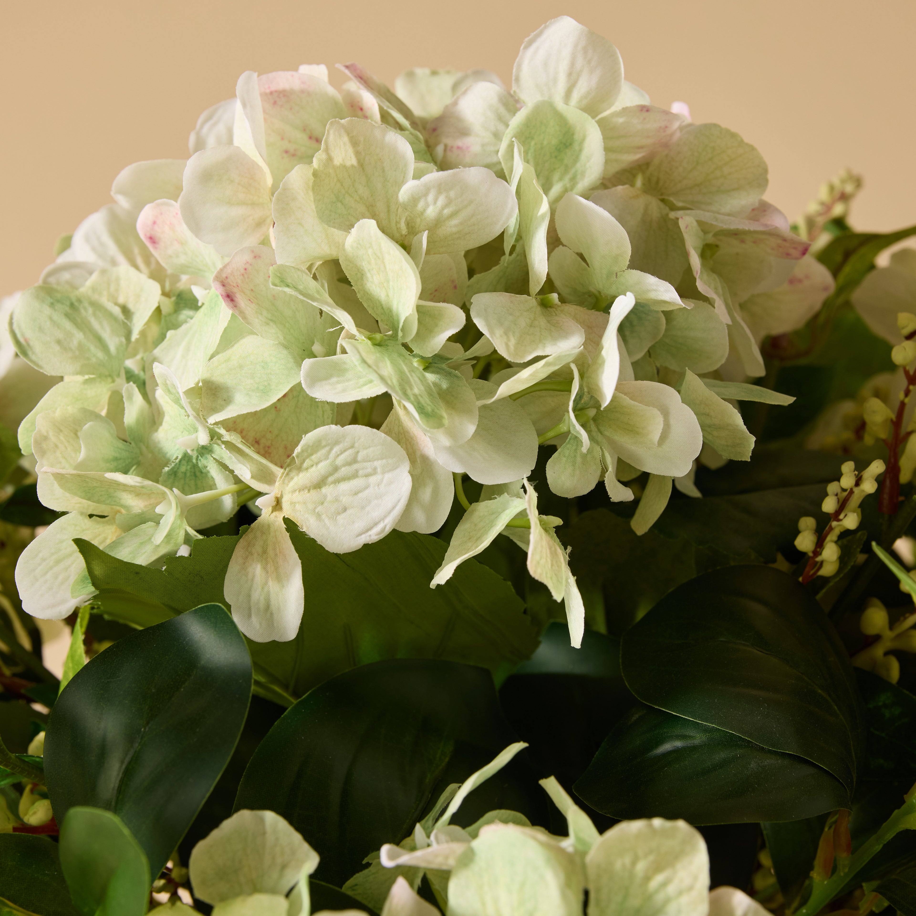 Faux Hydrangea Lush Leaf Arrangement - Classic Bowl | Green - 54cm