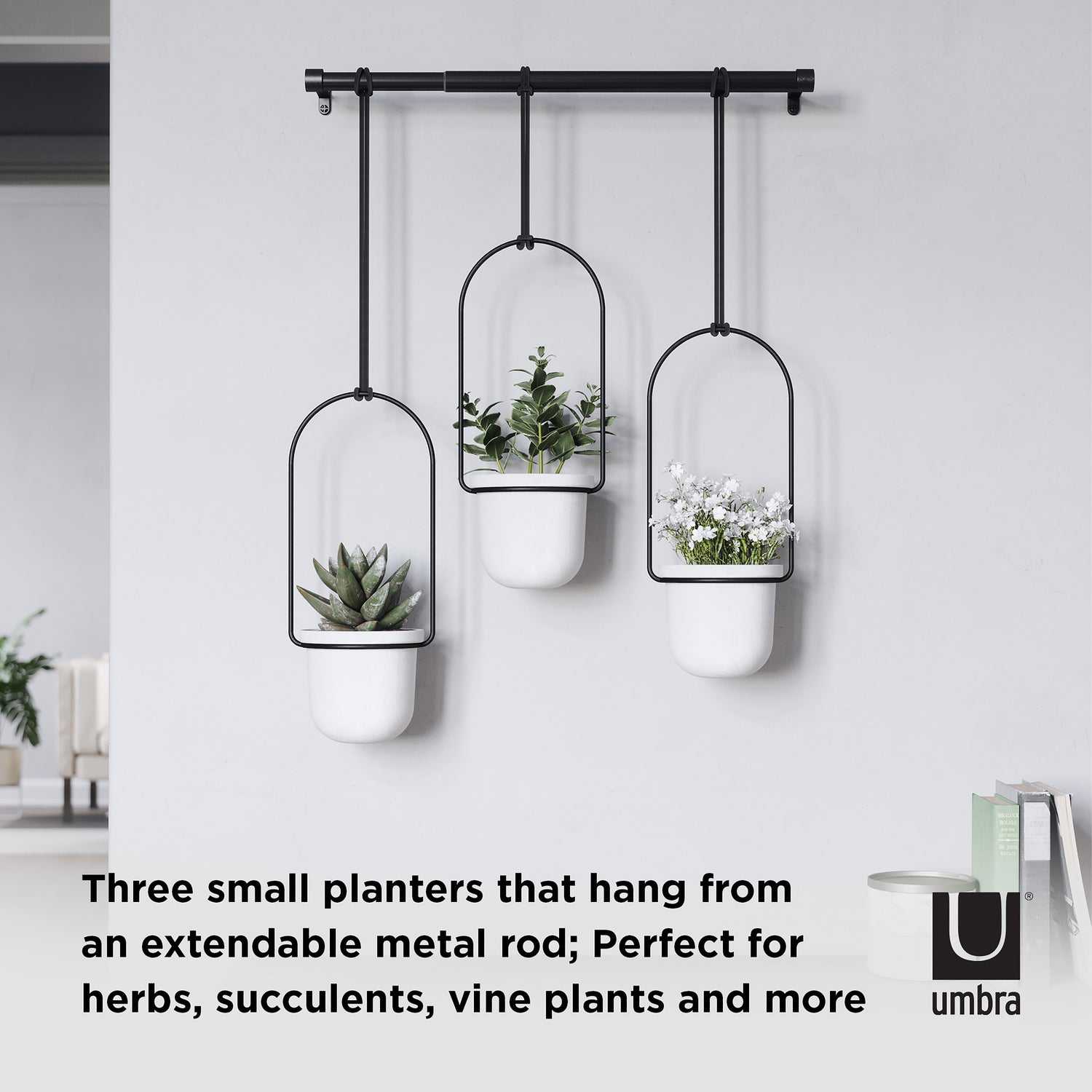 Umbra Triflora Hanging Planter White &amp; Black