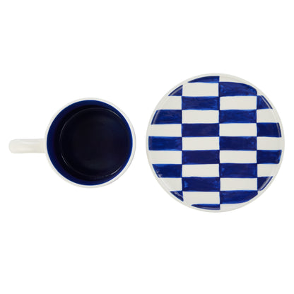 Emporium Check Mug &amp; Plate Set Lilac &amp; Navy