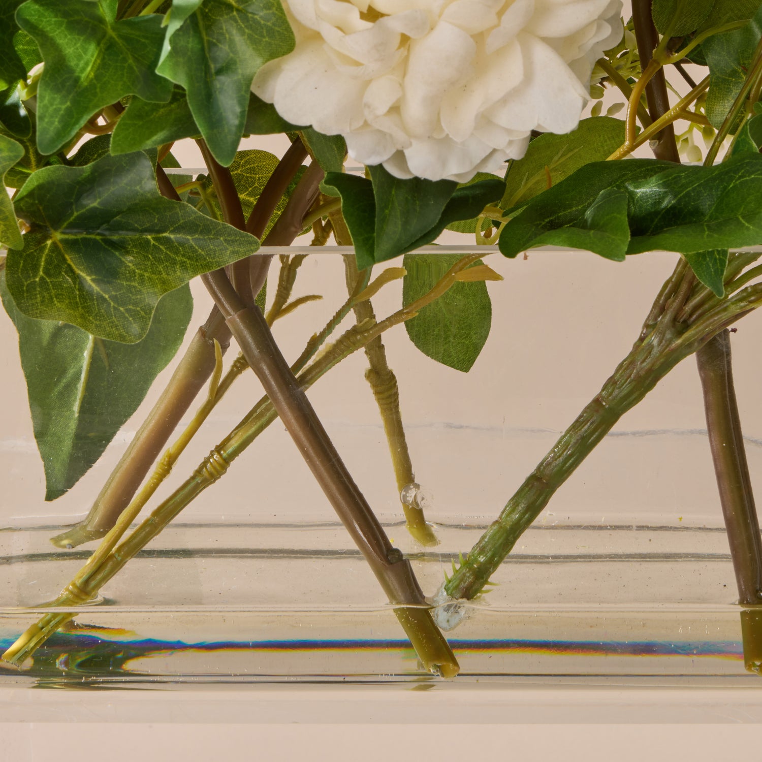Faux Peony Ivy Mix - Esme Trough Vase | White - 32cm
