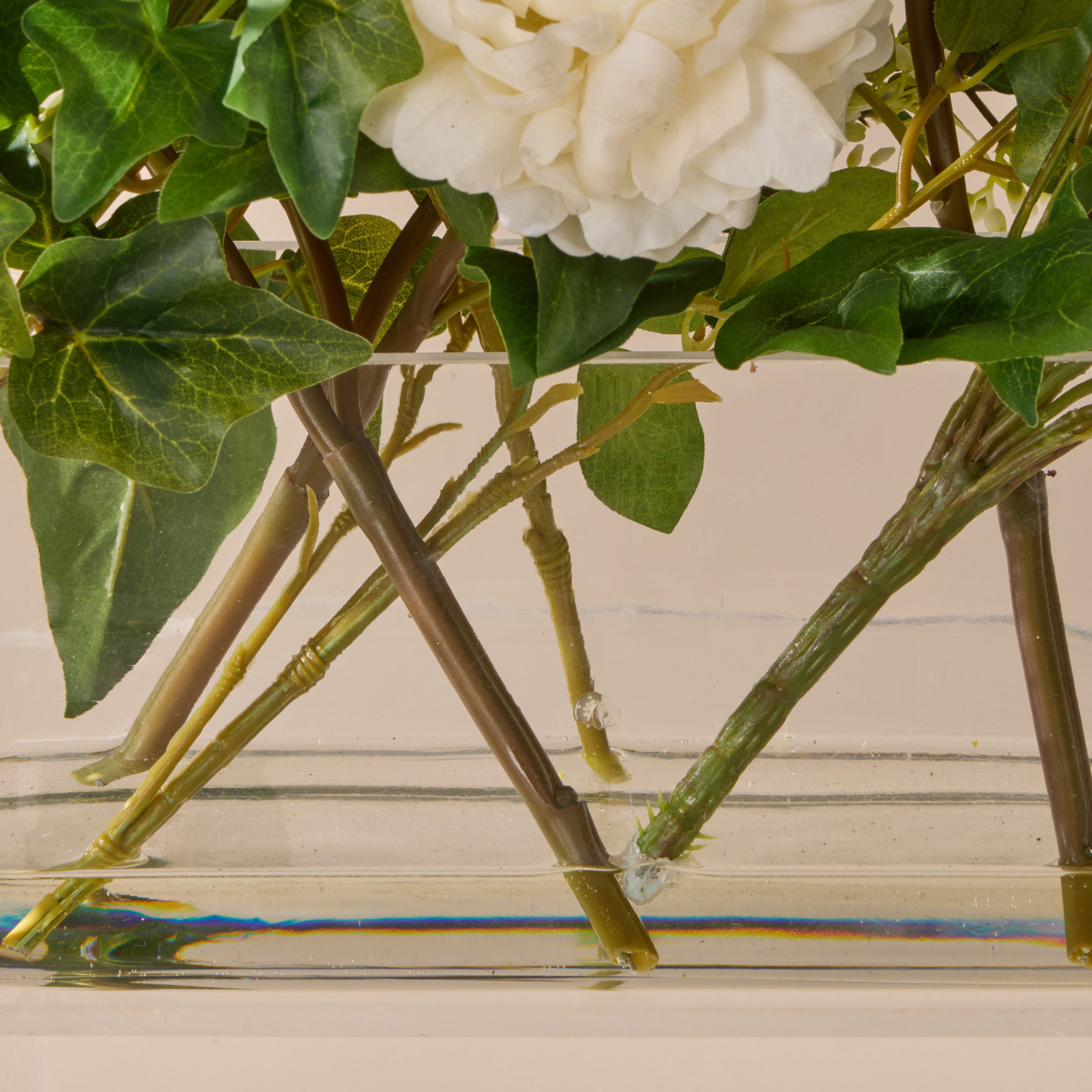 Faux Peony Ivy Mix - Esme Trough Vase | White - 32cm