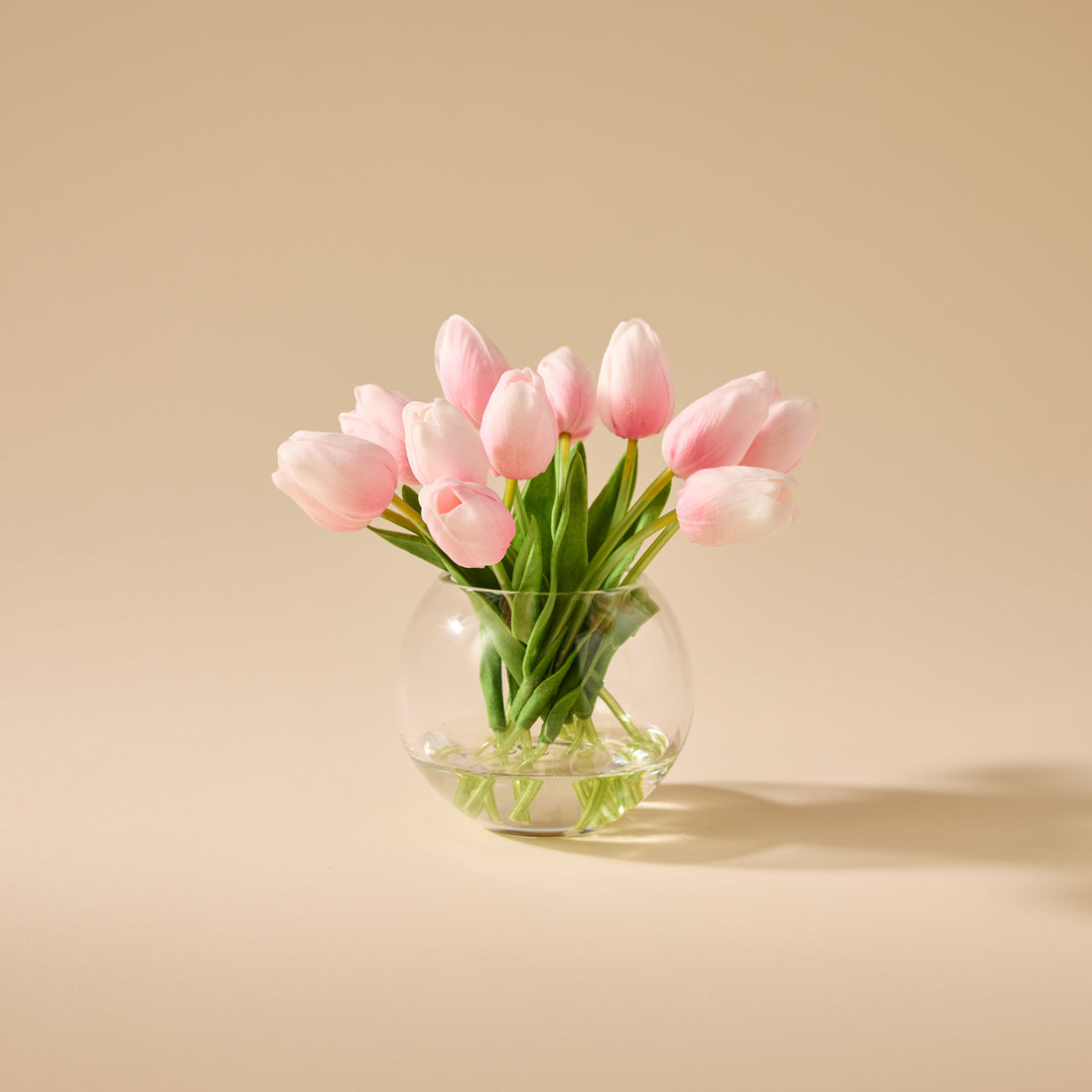 Faux Tulip Arrangement - Sphere Vase | Light Pink - 23cm