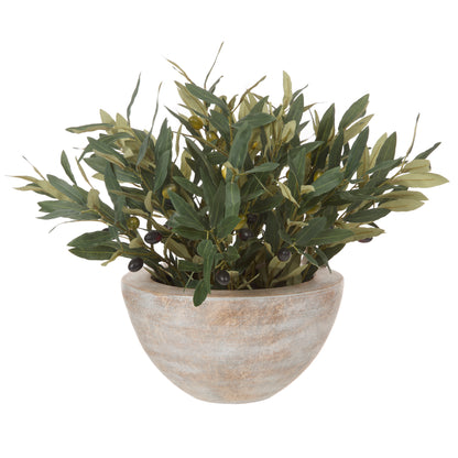 Faux Olive Spray Arrangement - Earthenware Bowl | 68cm