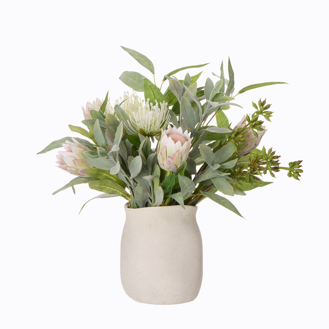 Faux Australis Protea Eucalyptus Mix - Maliah Pot | 58cm