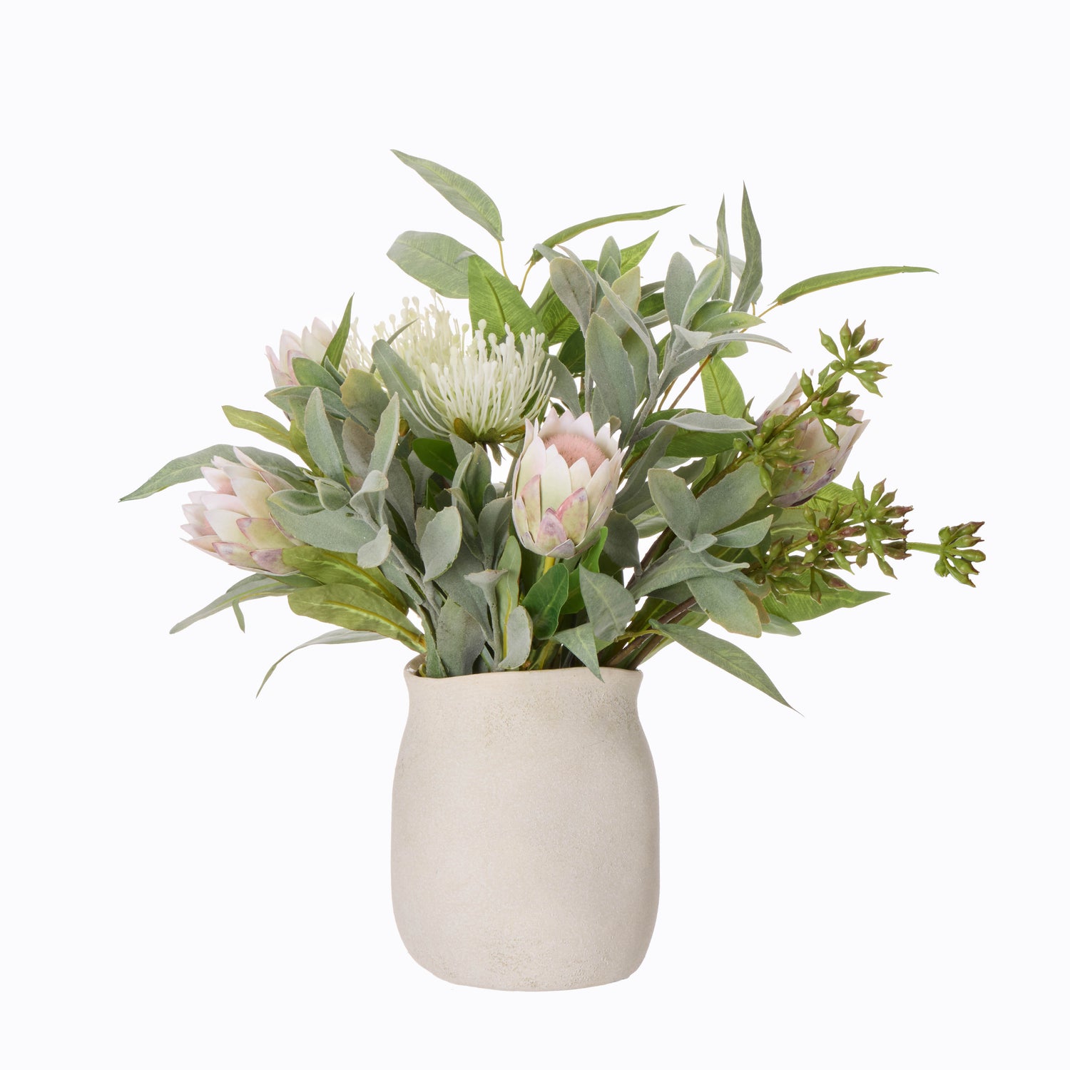 Faux Australis Protea Eucalyptus Mix - Maliah Pot | 58cm
