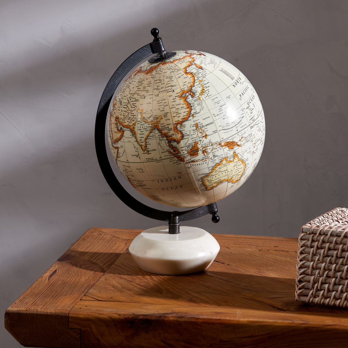 Amalfi Miles Globe Sculpture White Marble &amp; White